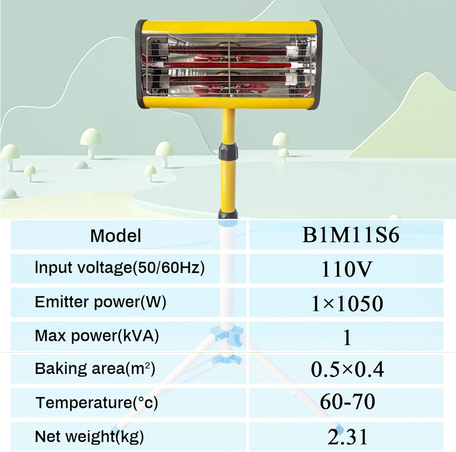 Solary Paint Drying Lamp, 1050W 110V Infrared Paint Curing Lamp with Timer for Car Body Repair - Image 10