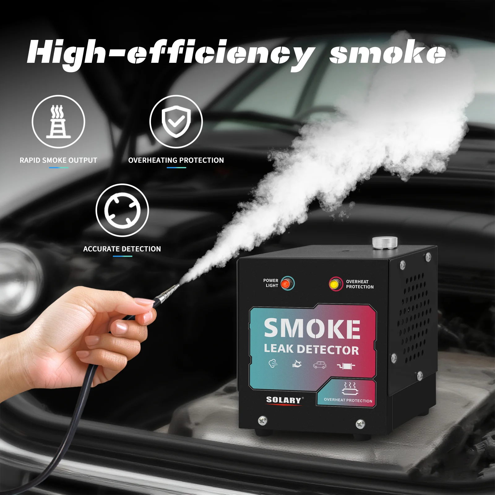 SOLARY Mini Smoke Leak Detector 12V – All-Black EVAP & Vacuum Leak Tester with Built-in Air Pump (No Smoke Oil)-Red-Blue Gradient - Image 3