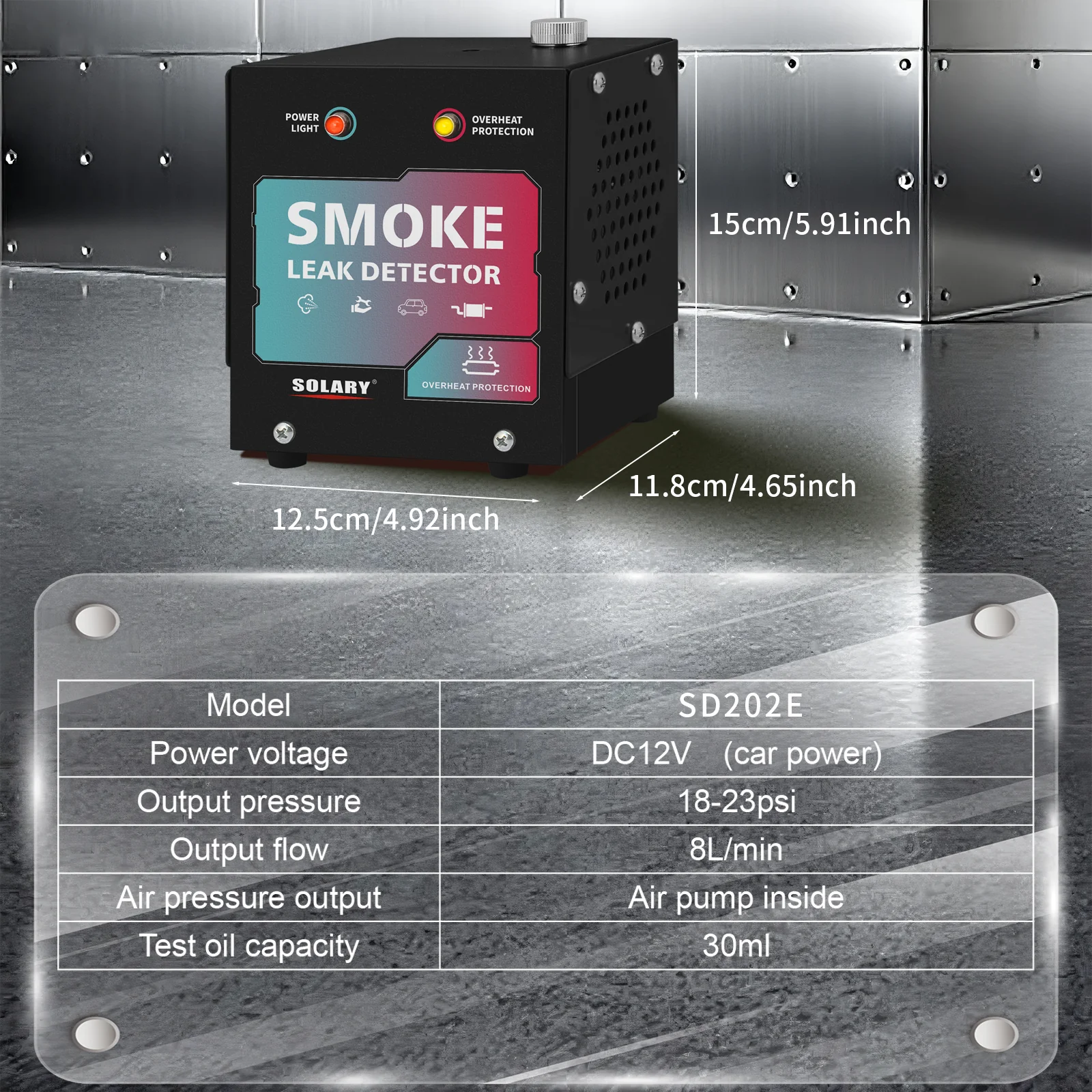 SOLARY Mini Smoke Leak Detector 12V – All-Black EVAP & Vacuum Leak Tester with Built-in Air Pump (No Smoke Oil)-Red-Blue Gradient - Image 8