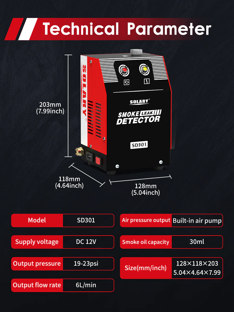 Solary Automotive Smoke Machine Leak Detector - 12V DC EVAP Vacuum Diagnostic Tester for Pipe System-Red - Image 8